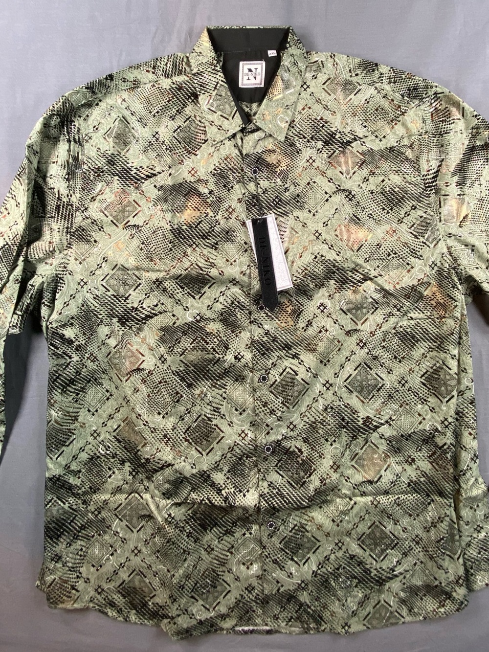 De - Niko Contemporary Olive Patterned Long-Sleeve Dress Shirt 4XL